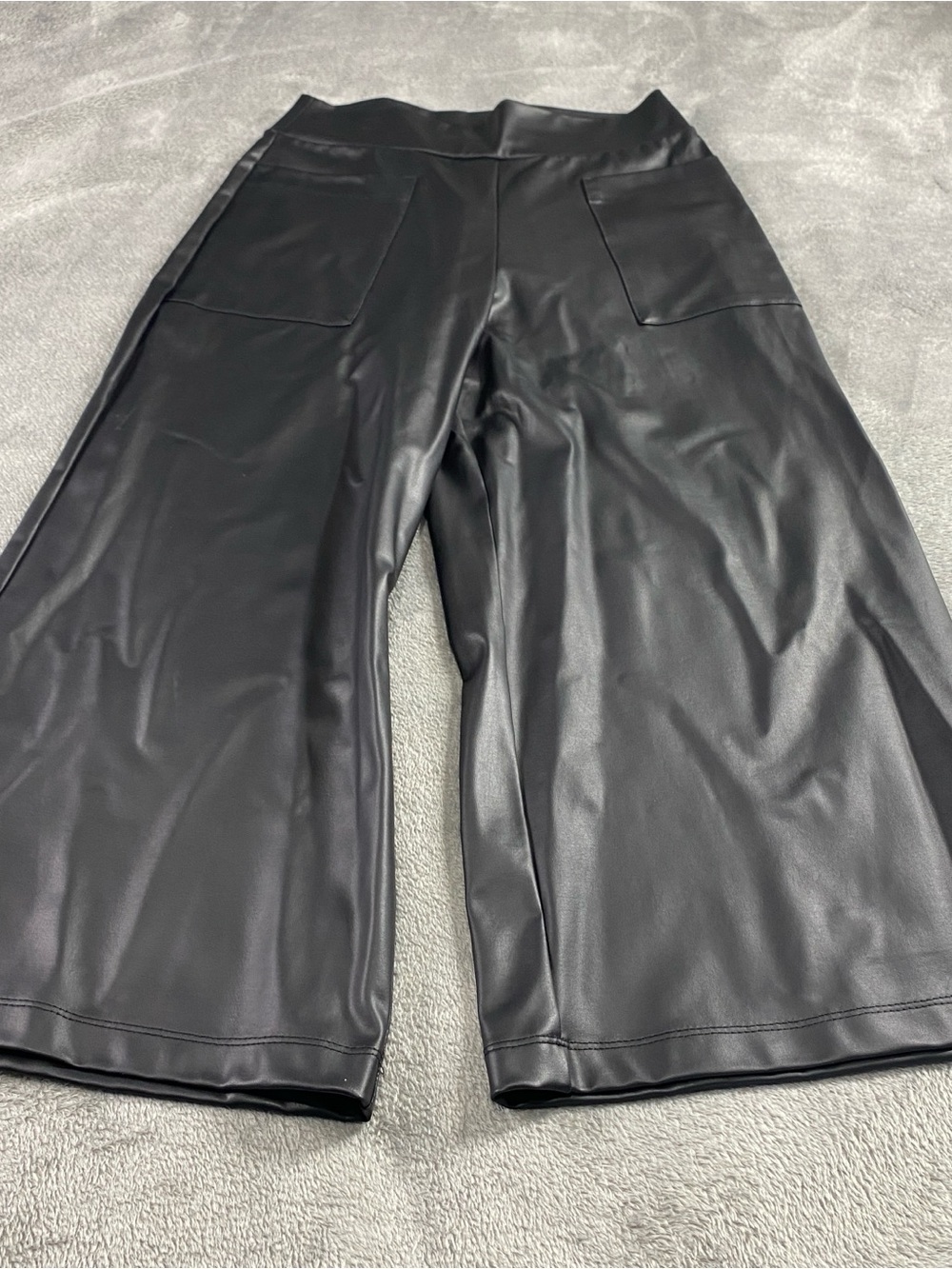 Clara Sun Woo Black Liquid Leather Cropped Wide Leg Pants Womens S Preppy Dinner